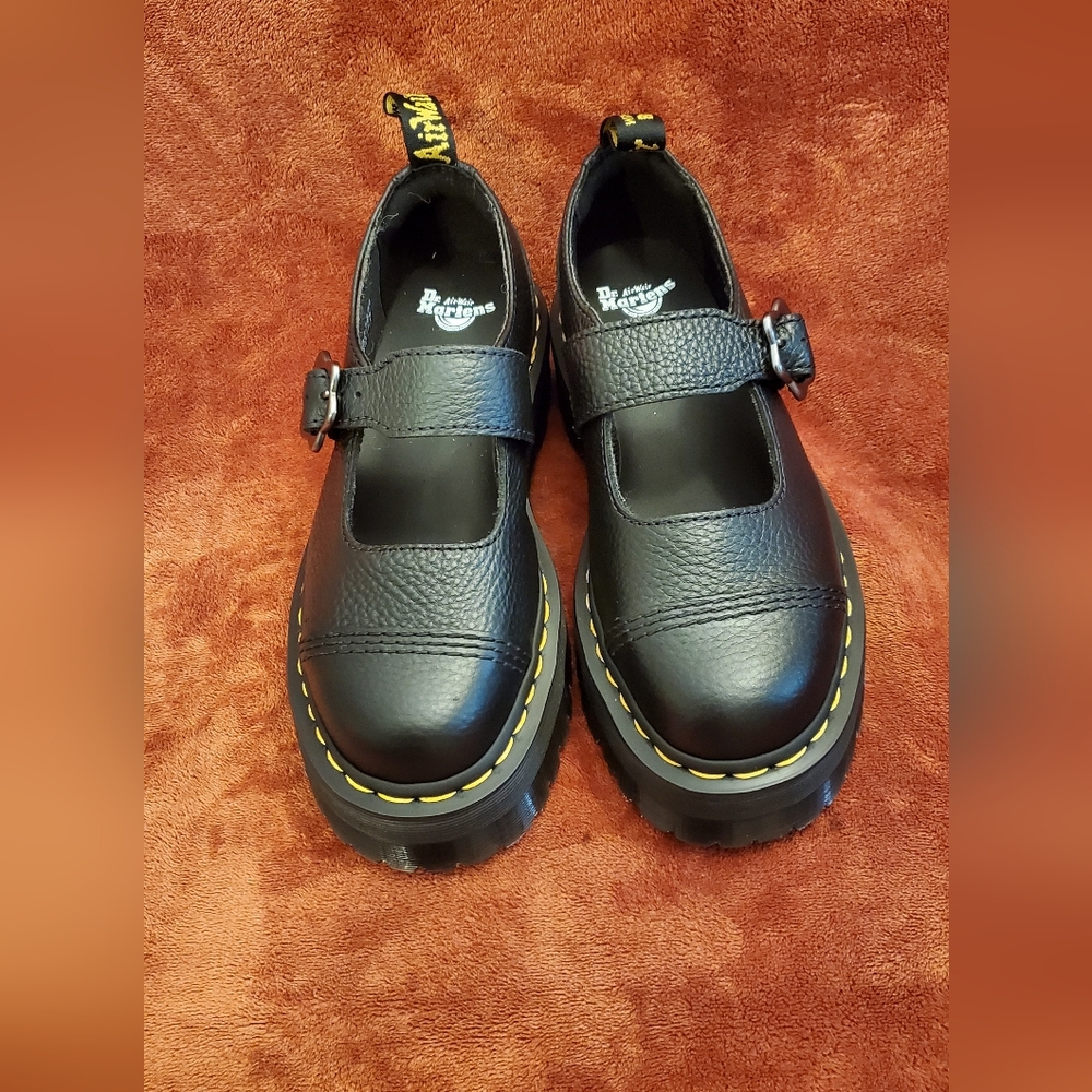 NEW DR MARTENS BLACK LEATHER MARY JANE PLATFORM SHOES